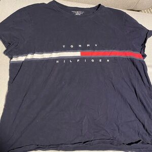 Tommy Hilfiger Men's Navy Tee with Red and White Stripe